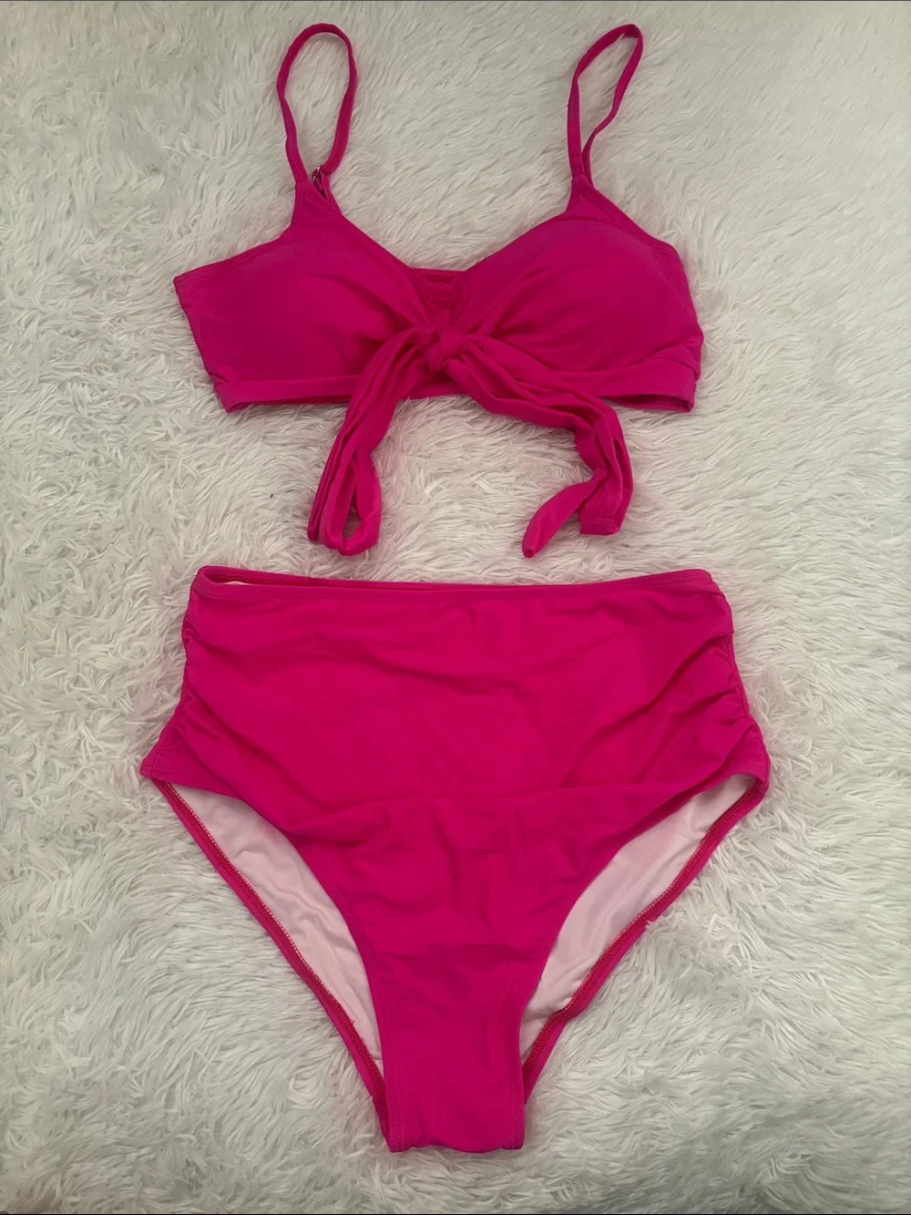 NEW Hot Pink 2 Piece Tie Front Bikini Swim Set Size M